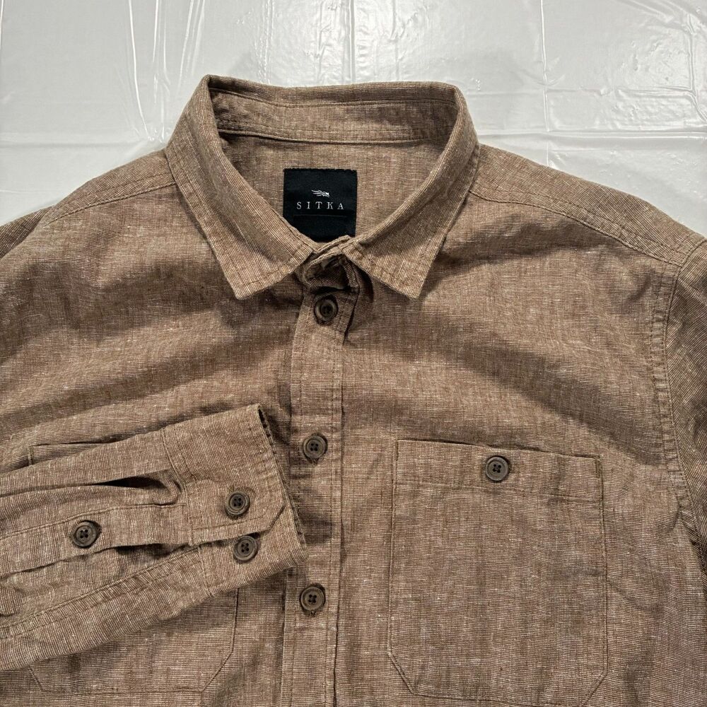 Sitka Shirt Mens Size Medium Brown Hemp Cotton Long Sleeve Button Up